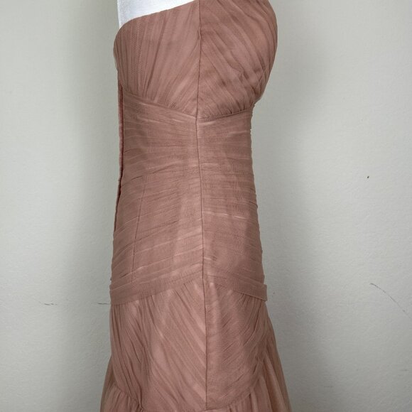 Bari Jay Dusty Rose Strapless Ruched Tulle Bridesmaid Dress Size 10 - Picture 10 of 13